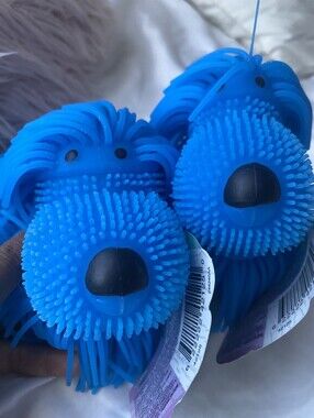 Bright Shaggy Puffer Squishy Dog Toy-Blue (2)